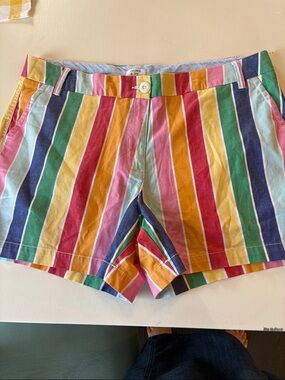 crown & ivy Multicolor Vertical Stripe Cotton Shorts - Bright Summer Palette